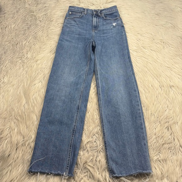 Everlane Denim - Everlane Women's 24 Light Wash Way High Straight Leg Jeans Raw Hems Classic